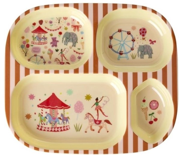 Melamin-Kinderteller mit 4er Einteilung ELEFANT rice piccolina Waldkindergarten 