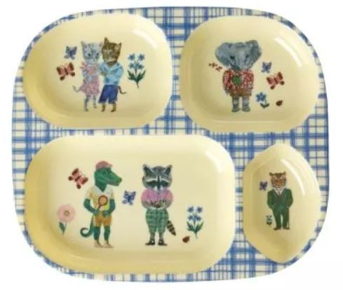 Melamin Kinderteller mit 4er Einteilung NATALIE Lété (blau) rice piccolina Waldkindergarten 